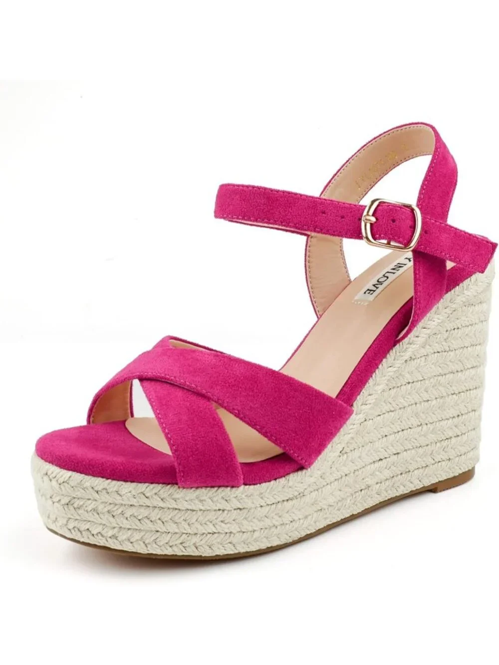 Women's Fuchsia Espadrille Wedge Sandals Platform Ankle Strap Open Toe Heels